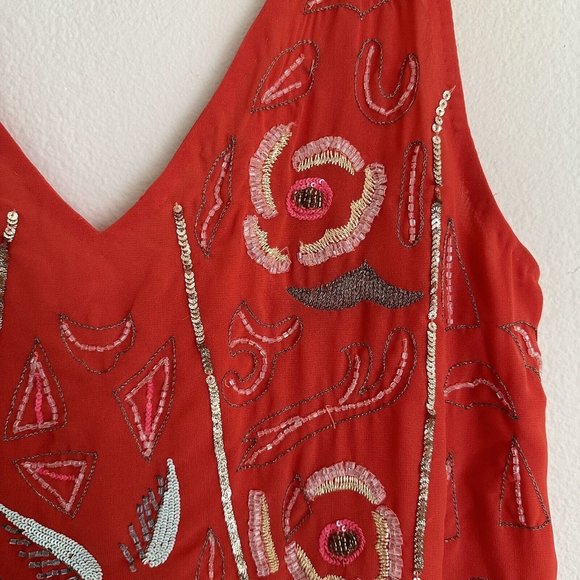 Free People Secret Garden‎ Beaded Pink Sleeveless Shift Dress Size XS READ - Picture 6 of 14